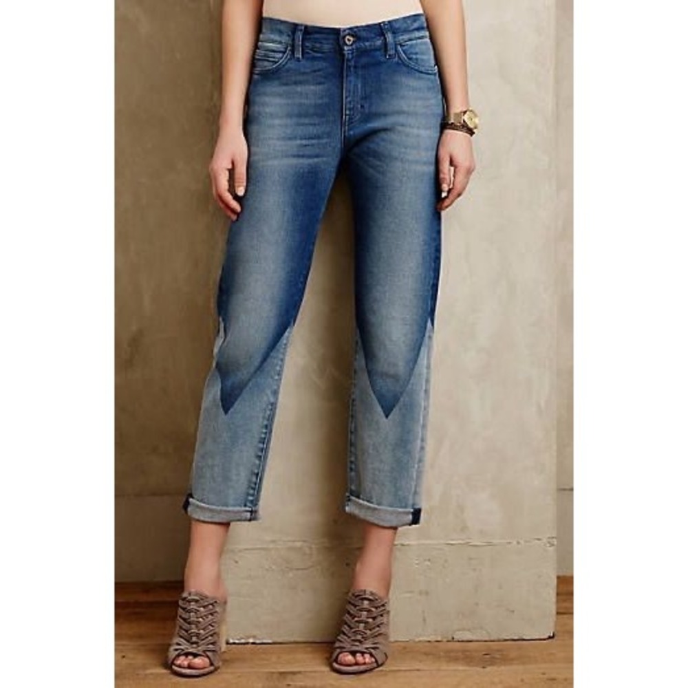 MiH Jeans The Phoebe Slim Mid Rise Slouch Triangle Wash Jeans Size 28 Cropped